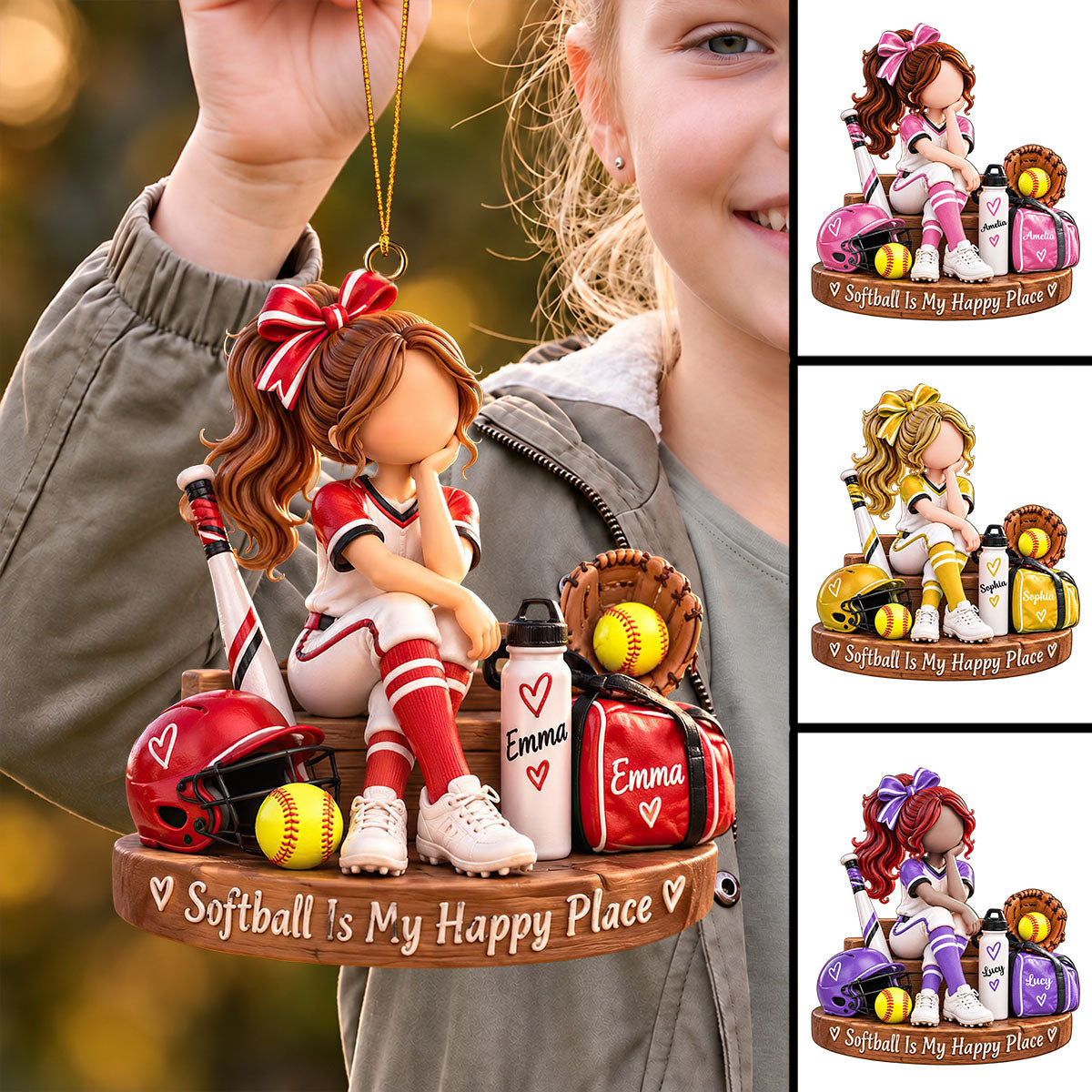 Personalized Softball Girl Ornament, Custom Christmas Team Keepsake