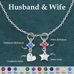 Personalized Custom Initial Heart Star Birthstone Necklace