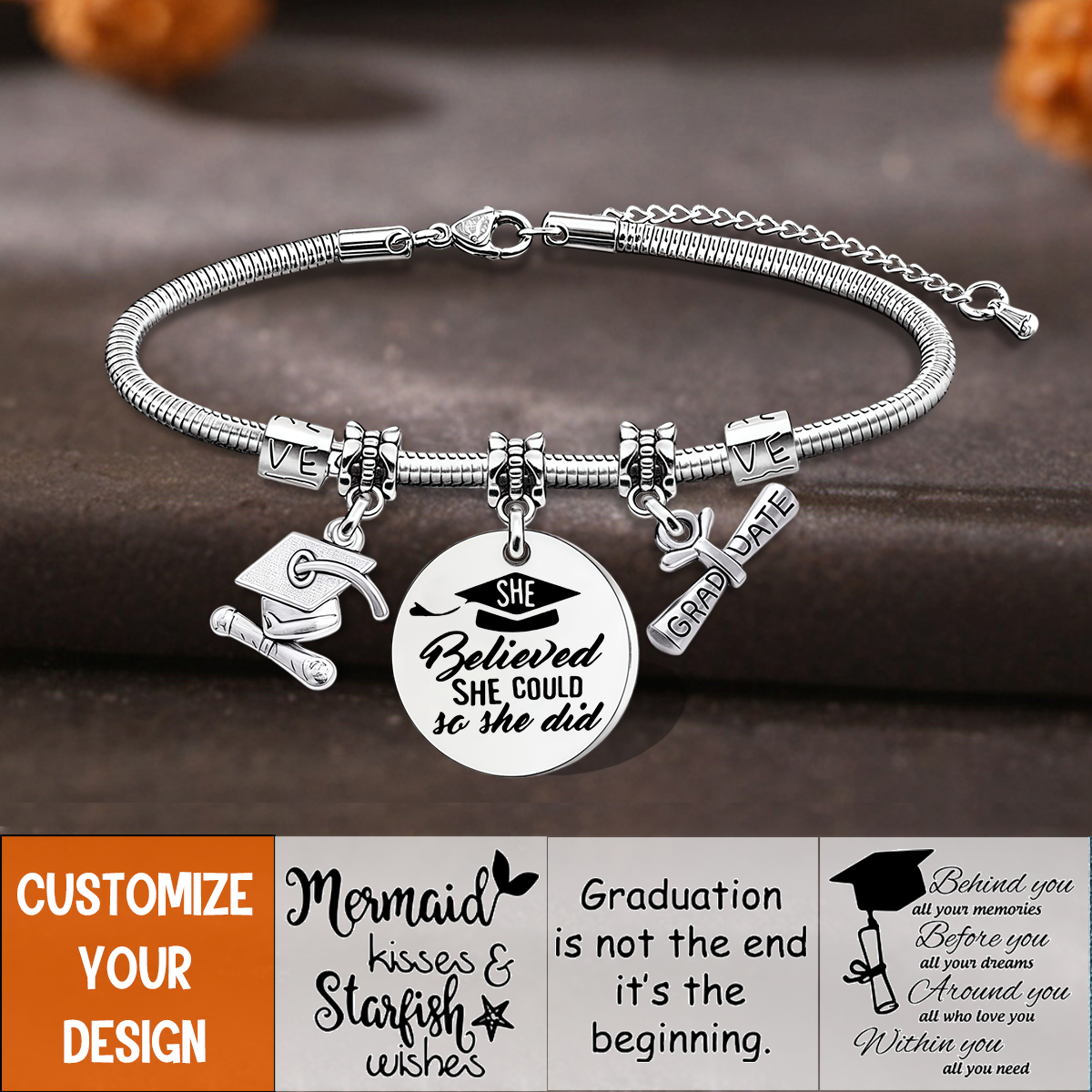 Personalized Custom Graduation Engraved Bracelet