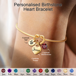 Personalized Birthstone Heart Bracelet, Milestone Birthday Gift