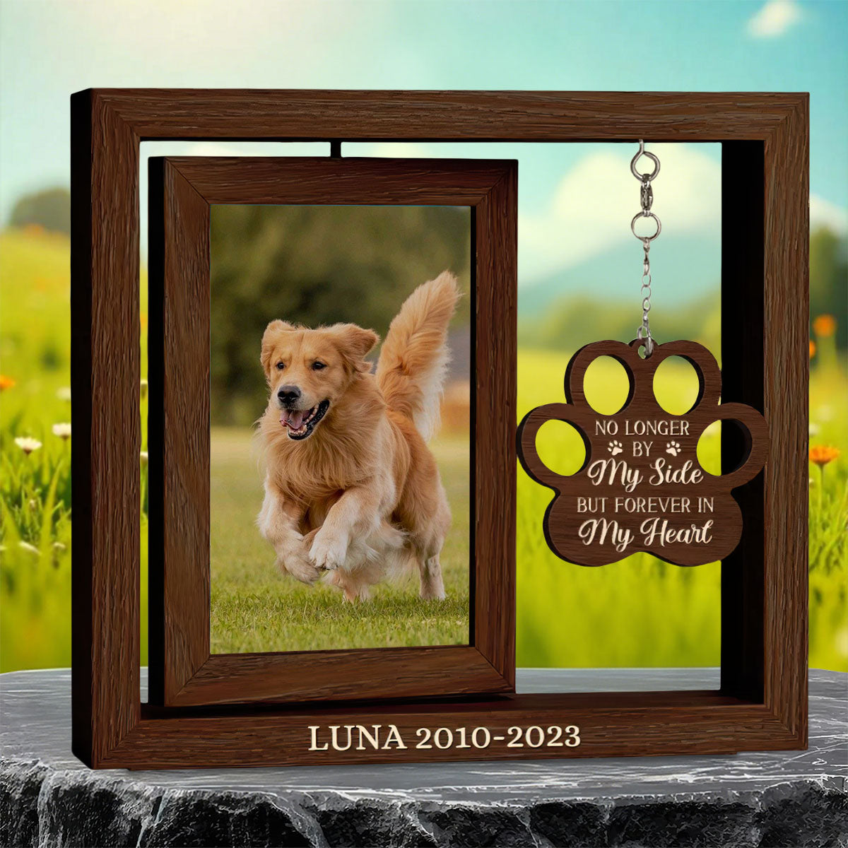 Custom Rotating Wooden Frame With Pet Memorial Photo