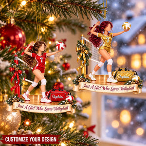 Personalized Volleyball Girl Christmas Ornament, Custom Name Volleyball Player Ornament