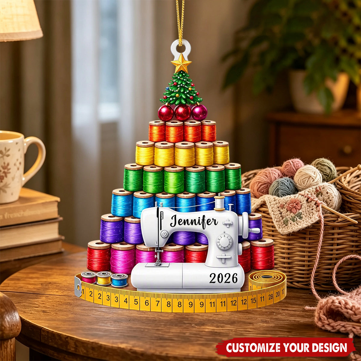 Personalized Sewing Ornament, Thread Spools Christmas Tree Ornament