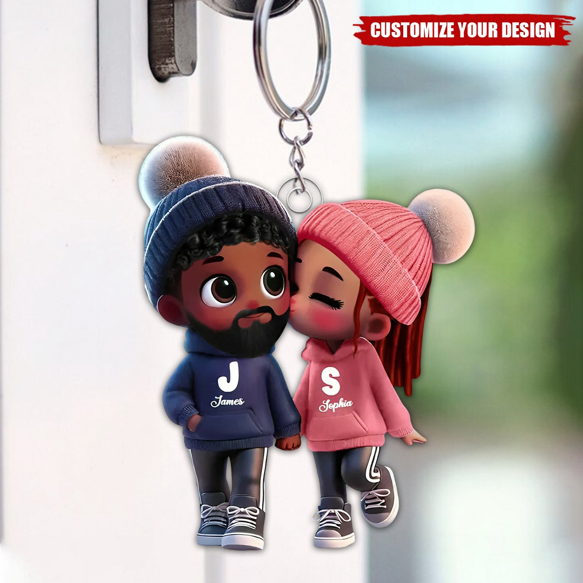 Cute Couple Kissing Personalized Couple Acrylic Keychain