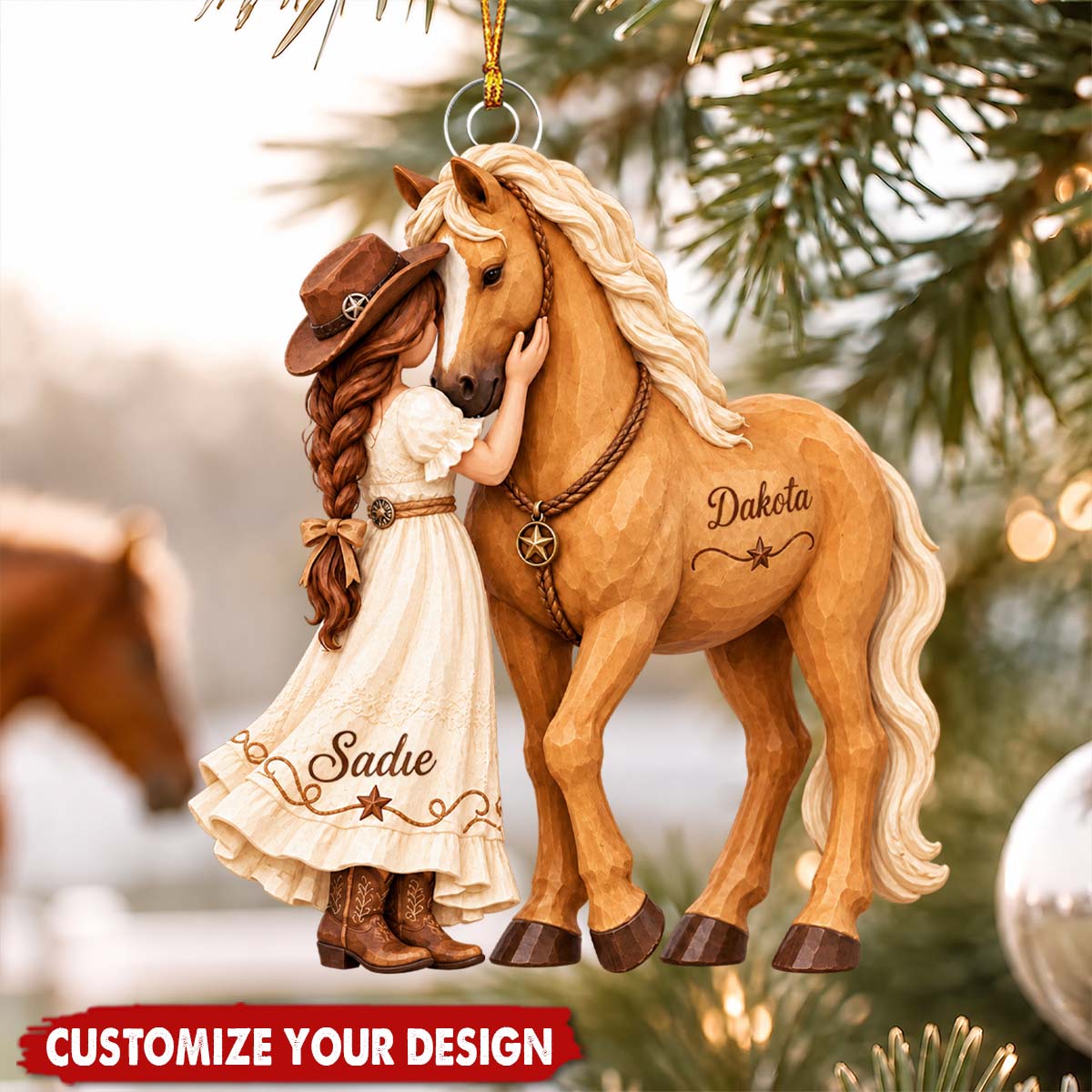 Personalized Horse Christmas Ornament, Custom Girl and Horse Names, Horse Lover Gift