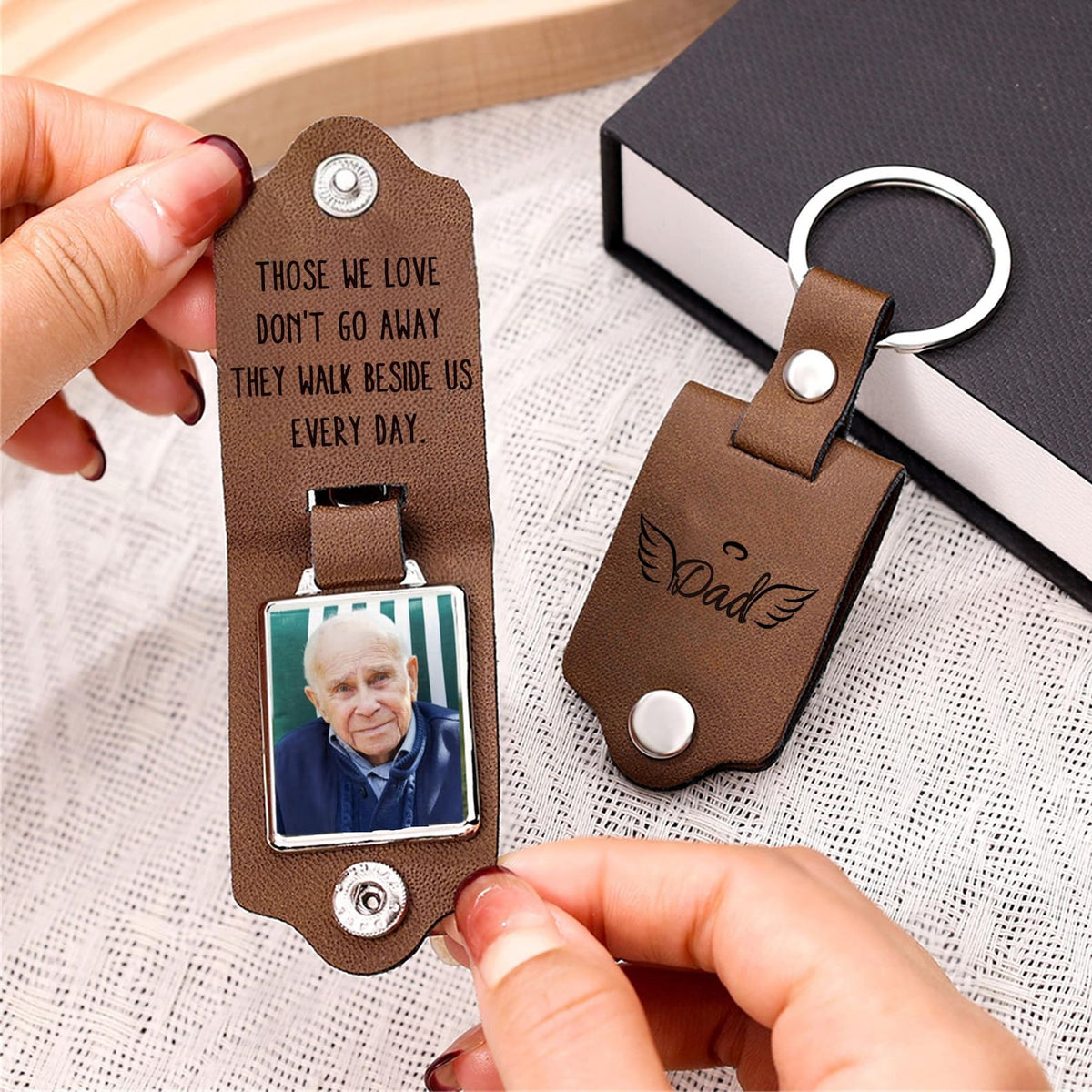 Personalized Leather Keychain with Photo, Memorial Keepsake, Sympathy Gift