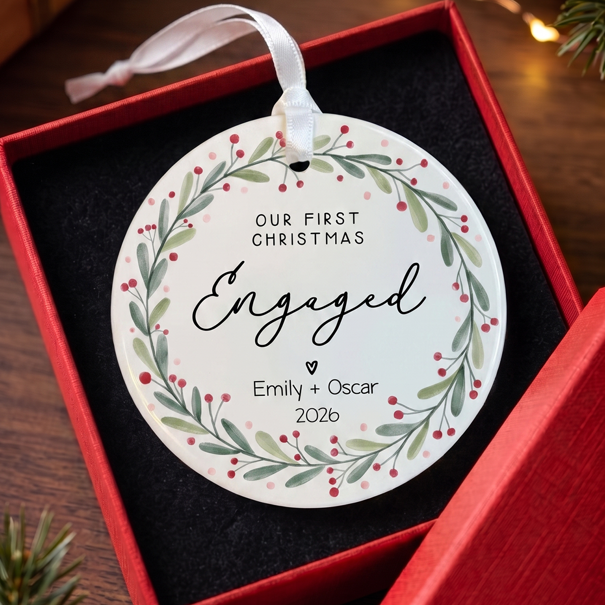 First Christmas Engaged Married Ornament, Personalized Newlyweds Gifts