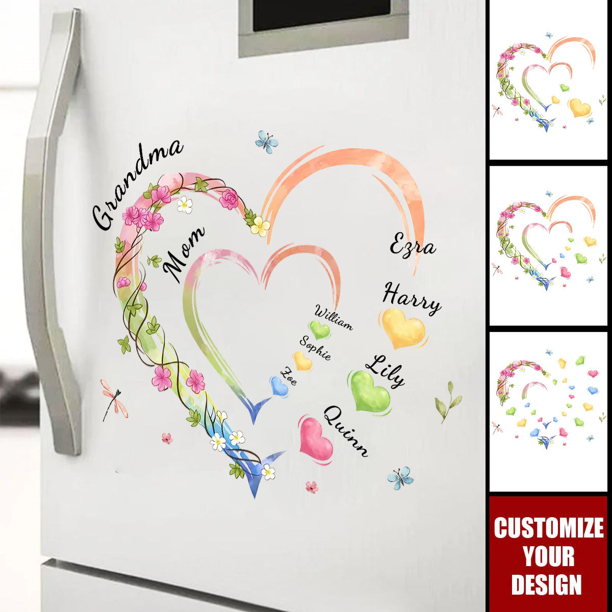 Grandma Heart-Personalized Stickers, Gift For Mom/Grandma