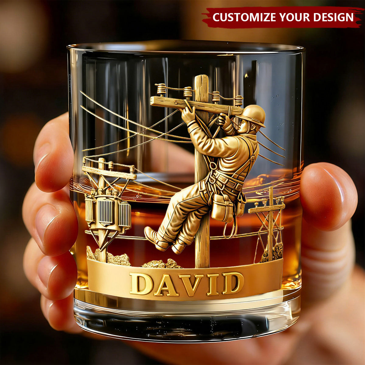 Lineman Round Whiskey Glass - Personalized Gifts For Lineman