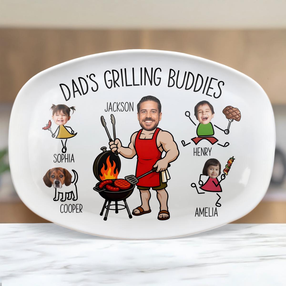 Personalized Dad's Grilling Buddies Plate, Father's Day Gift For Daddy, Husband, Grandpa