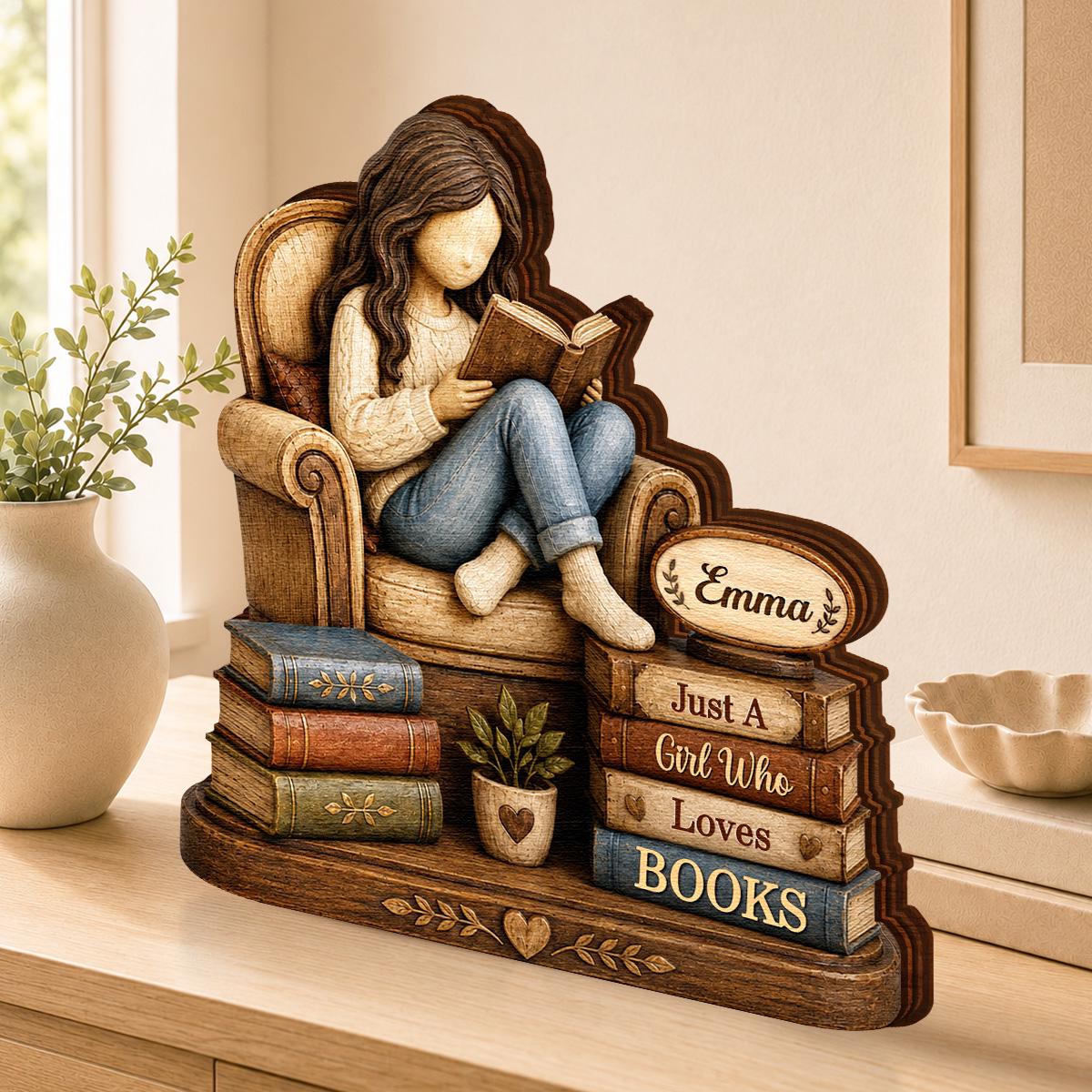 Custom Girl Reading Wooden Plaque, Vintage Book Lover Gift