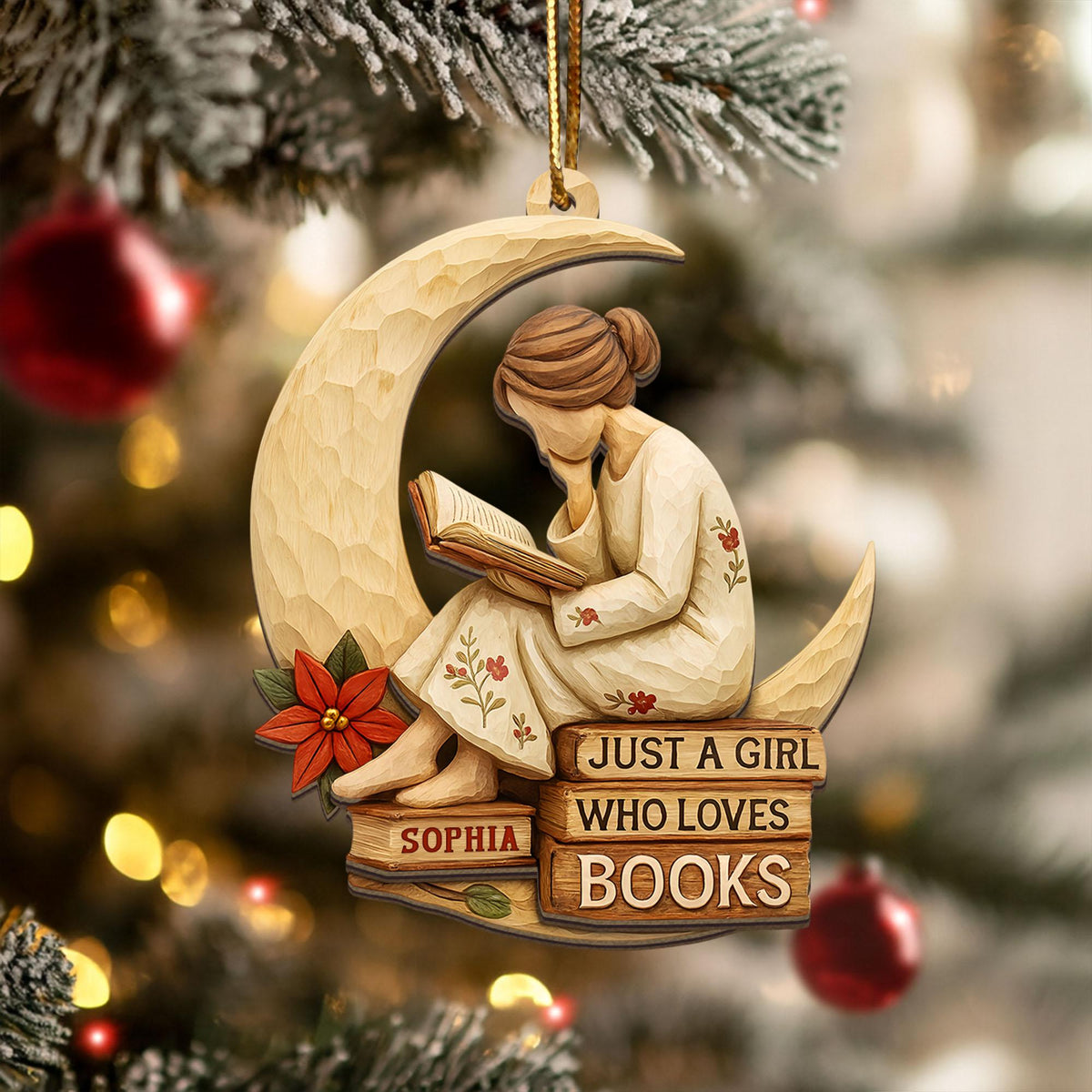 Personalized Just A Girl Who Loves Books Ornament, Gift for Book Lovers