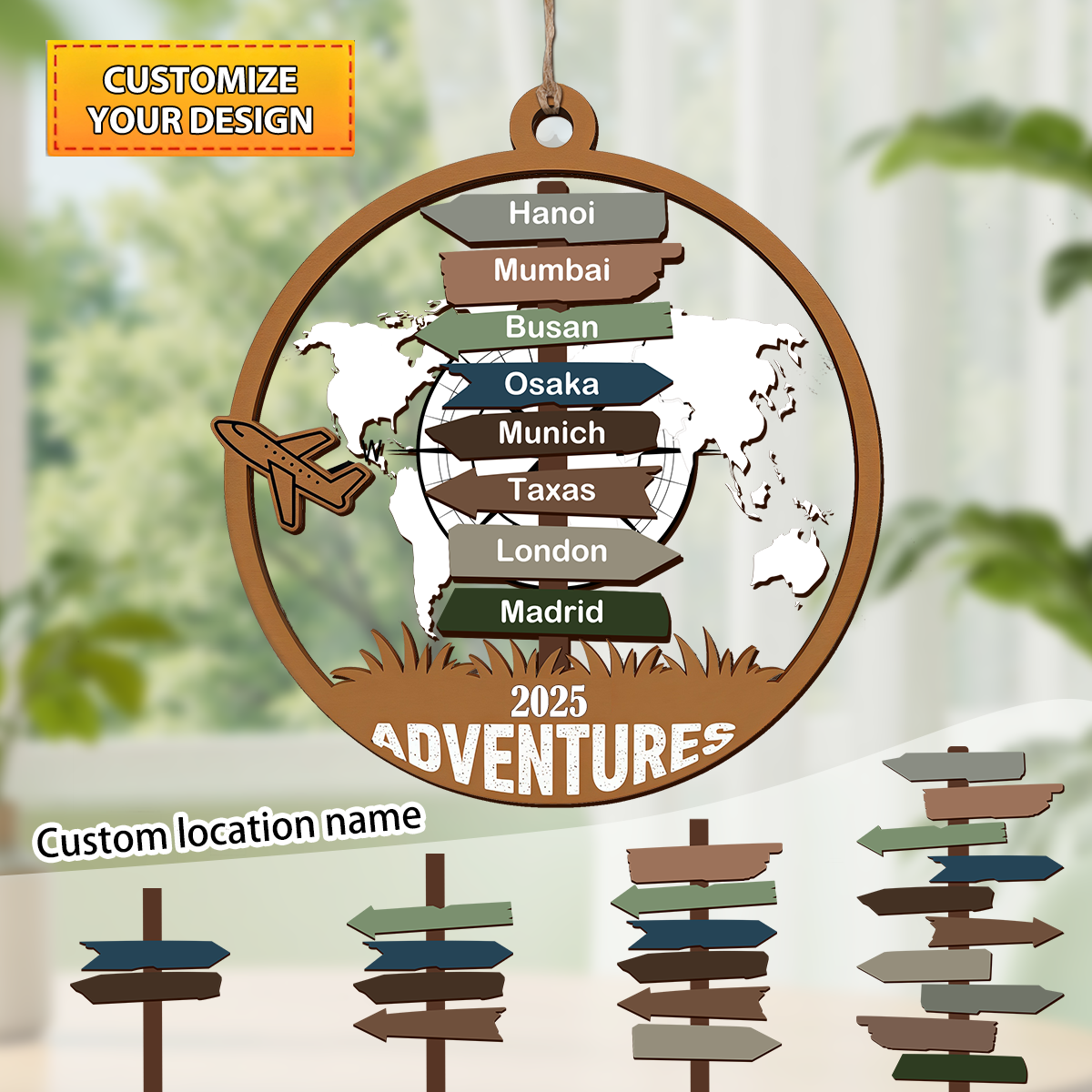 Personalized Travel Adventure Ornament, Customize Traveling Destination