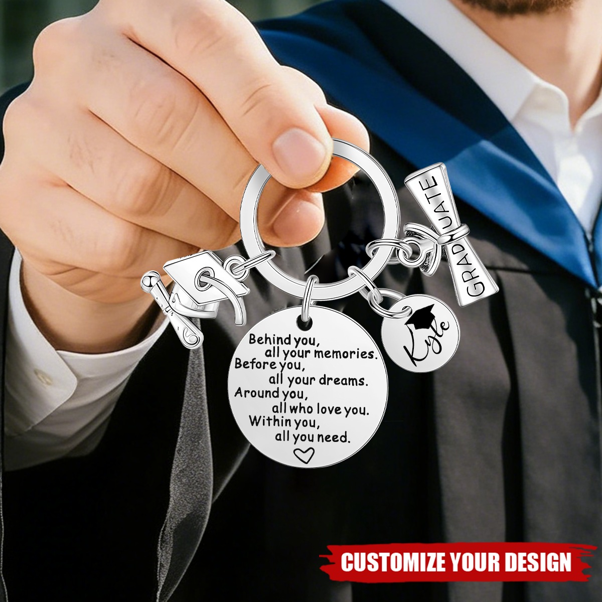 Personalized Graduation Keychain, Behind you all your memories, Graduation Gifts