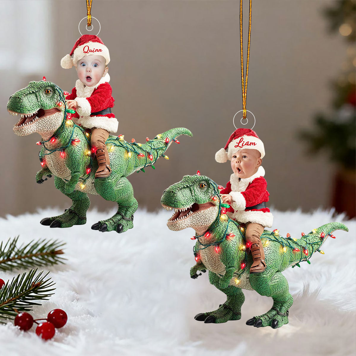 Dinosaur Christmas Ornament, Custom Photo Kids Gift