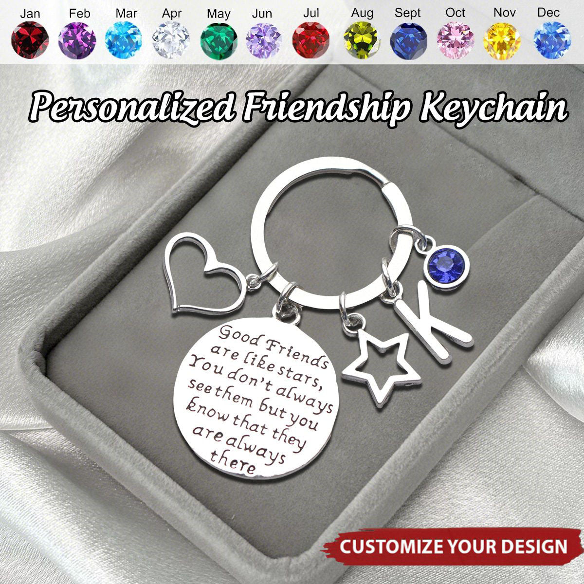 Good friends are like stars, Personalised Keychain - Long distance friendship gift