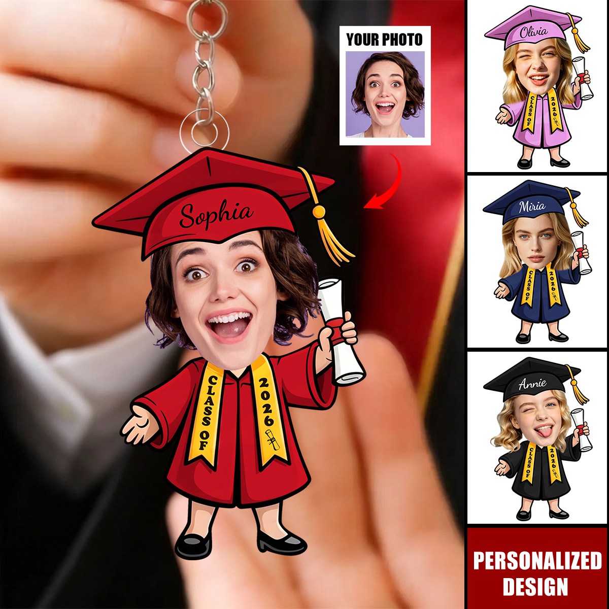 Personalized Photo Name Graduation Class Of 2026 Keychain