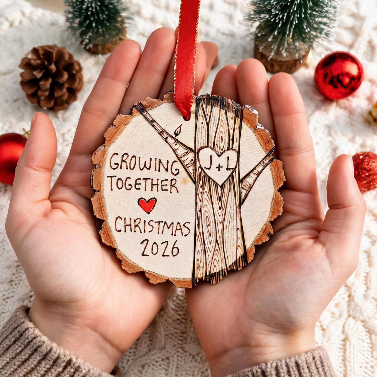 Personalized Couple Growing Together Wooden Ornament