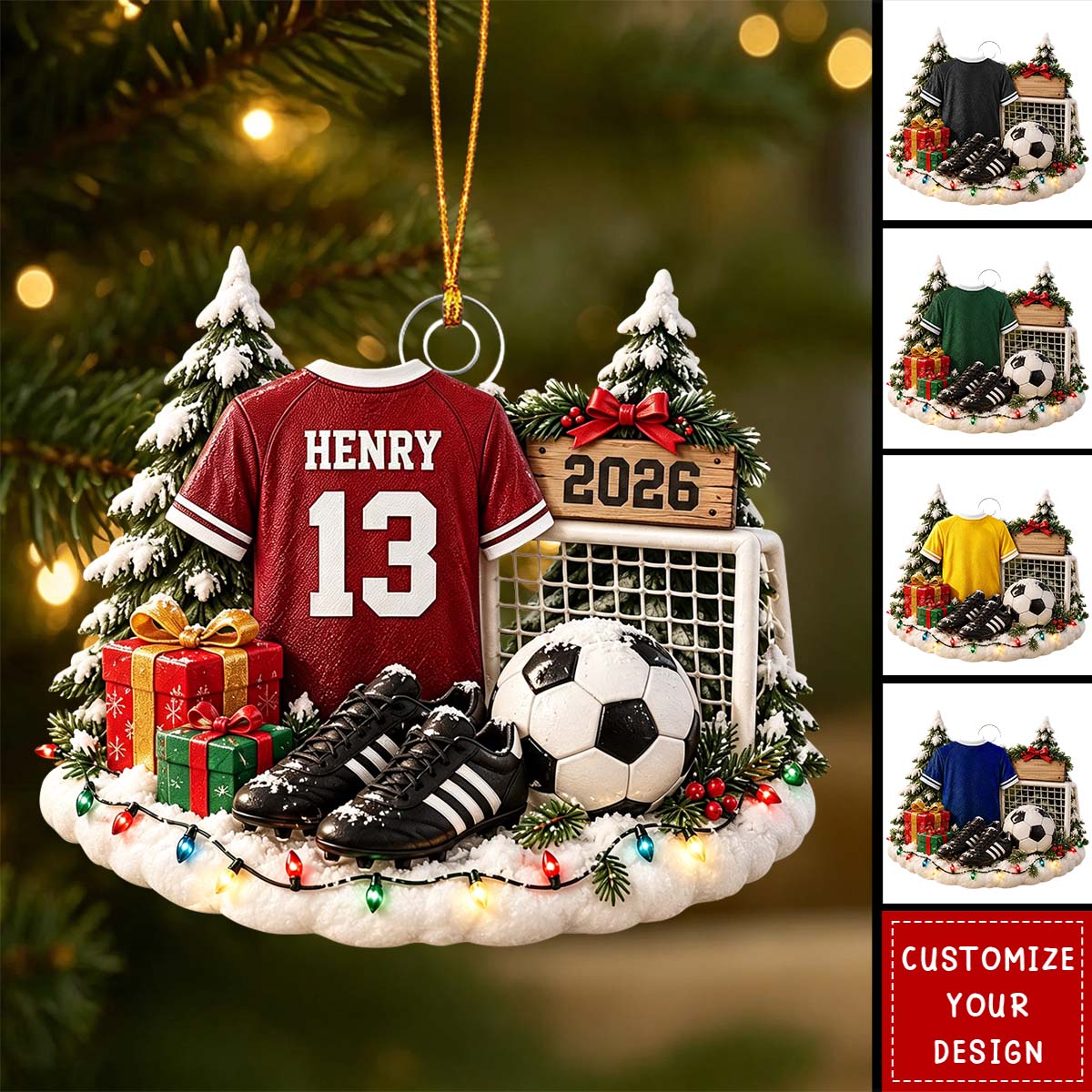 Personalized Soccer Christmas Ornament, Custom Player Name Jersey Ornament