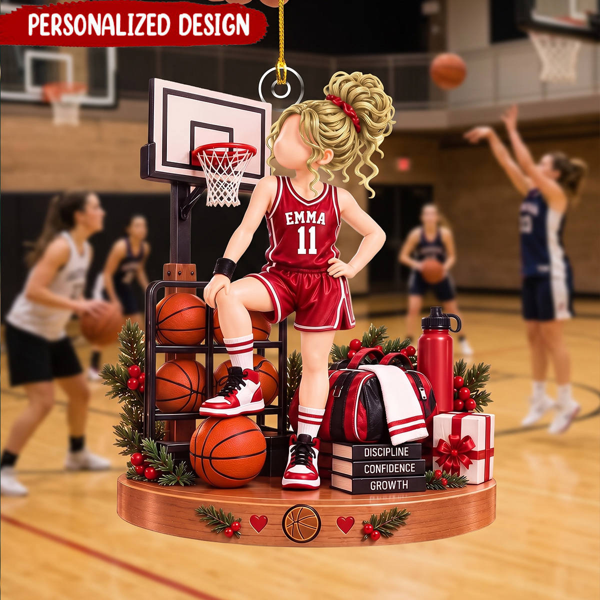 Personalized Basketball Girl Ornament, Custom Basketball Player Christmas Ornament