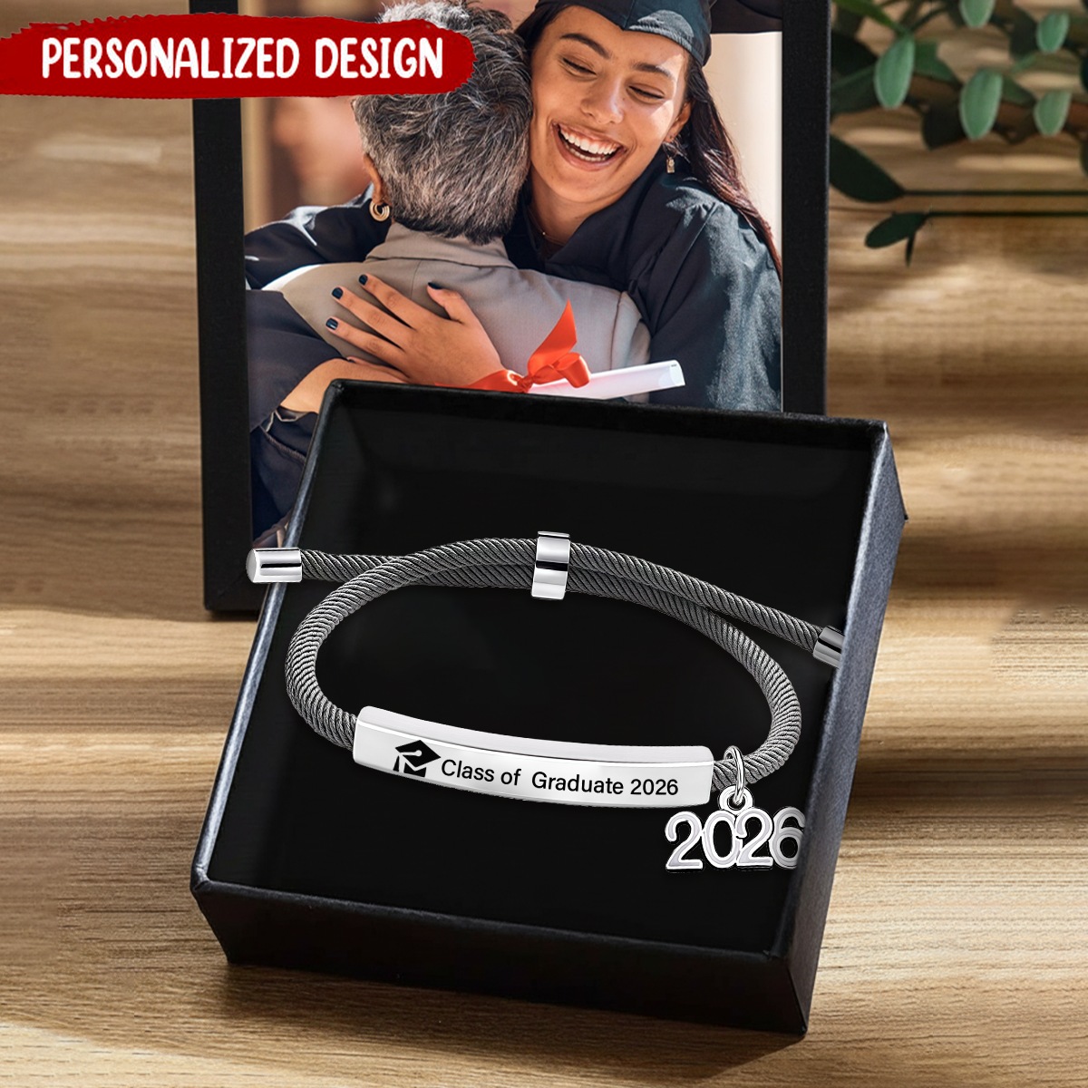 Personalized Graduation Braided Rope Bracelet, Class of 2026