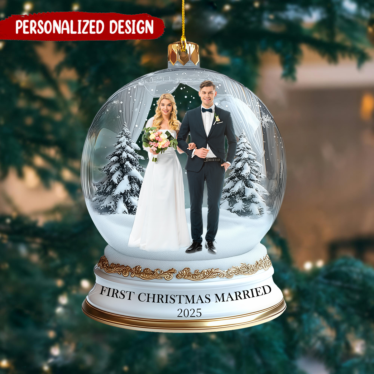 Personalized Our First Christmas Married Ornament, Newlywed Couple Gift
