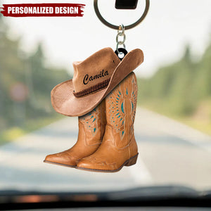 Cowboy Boots And Hat Personalized Keychain