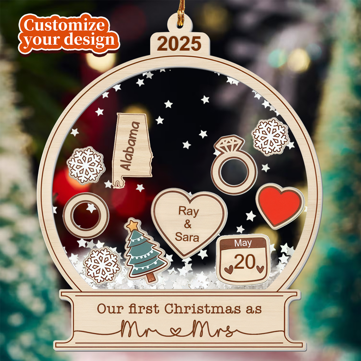 Personalized First Christmas Married Ornament, Newlywed Couple Gift