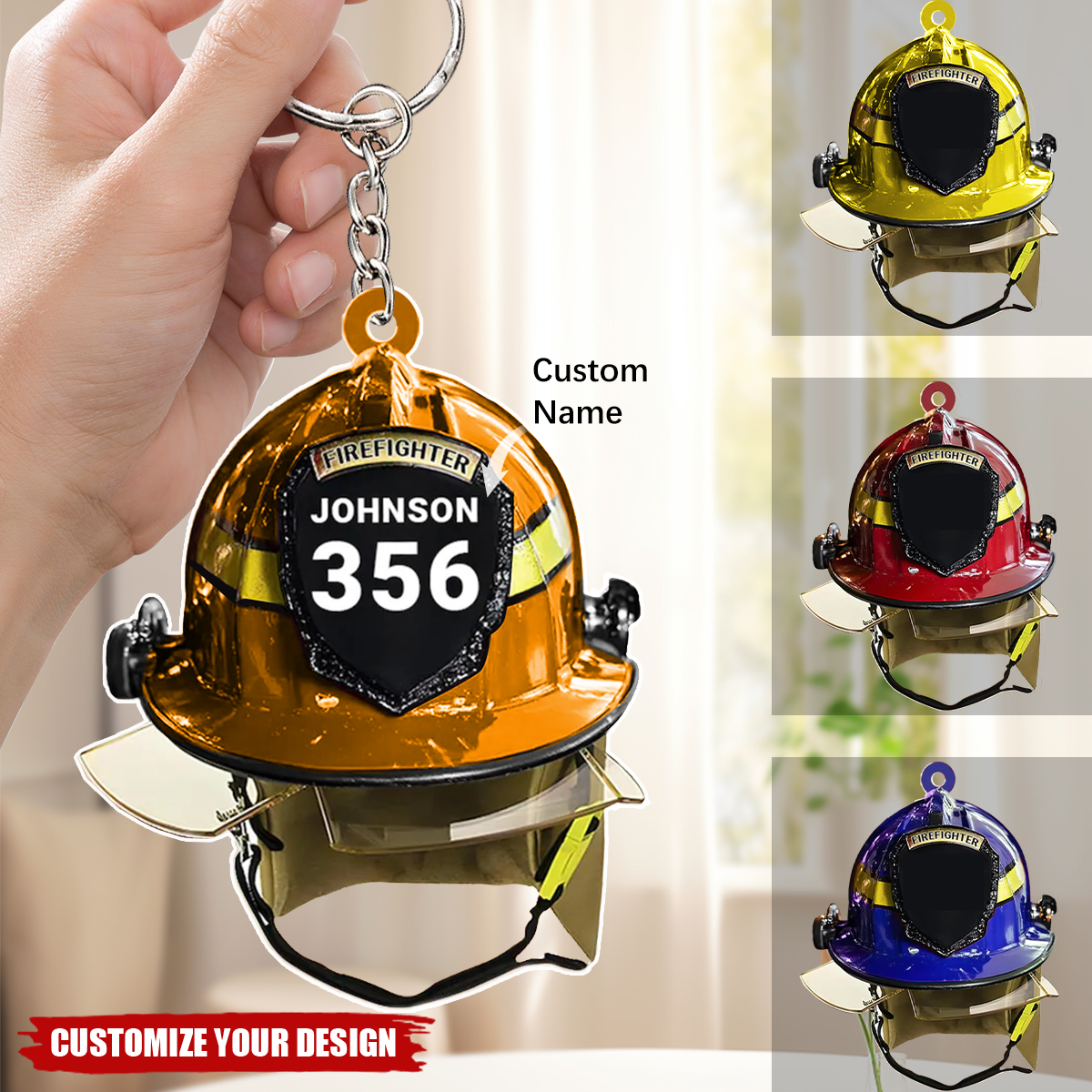 Personalized Firefighter Helmet Keychain, Firefighter Keychain