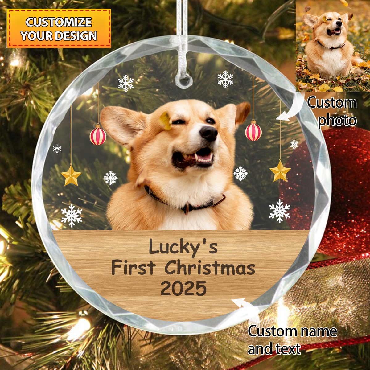 Pet's First Christmas - Personalized Pet Photo Ornament