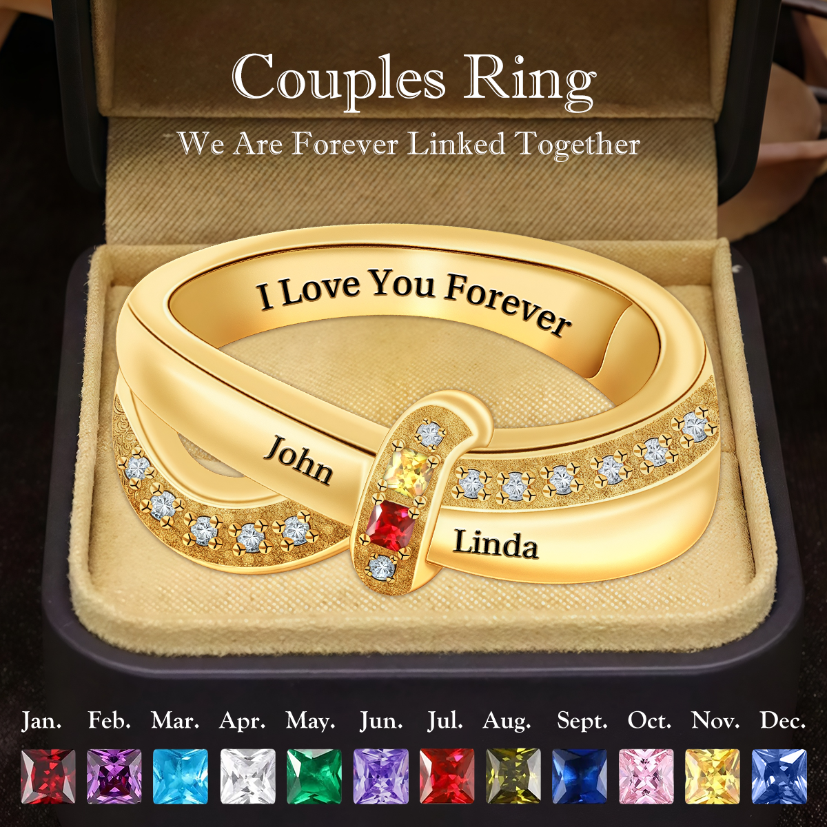 Personalized Birthstone Promise Ring - Gift For Couples