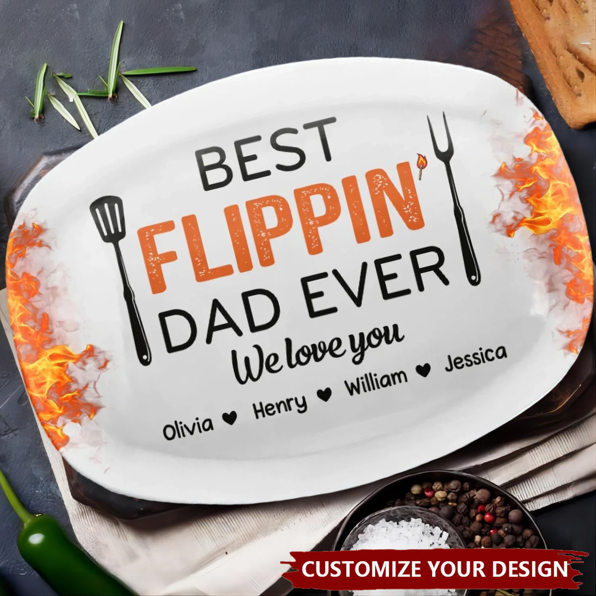 Best Flippin’ Dad Ever - Personalized Plate Father's Day, Gift For Dad, Grandpa