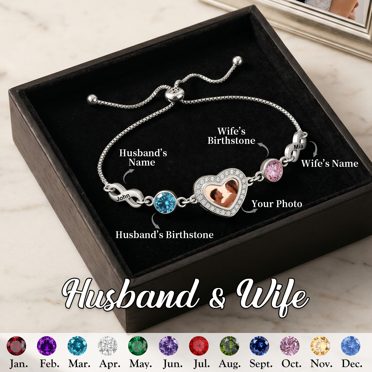 Together Forever - Personalized Photo Birthstone Bracelet