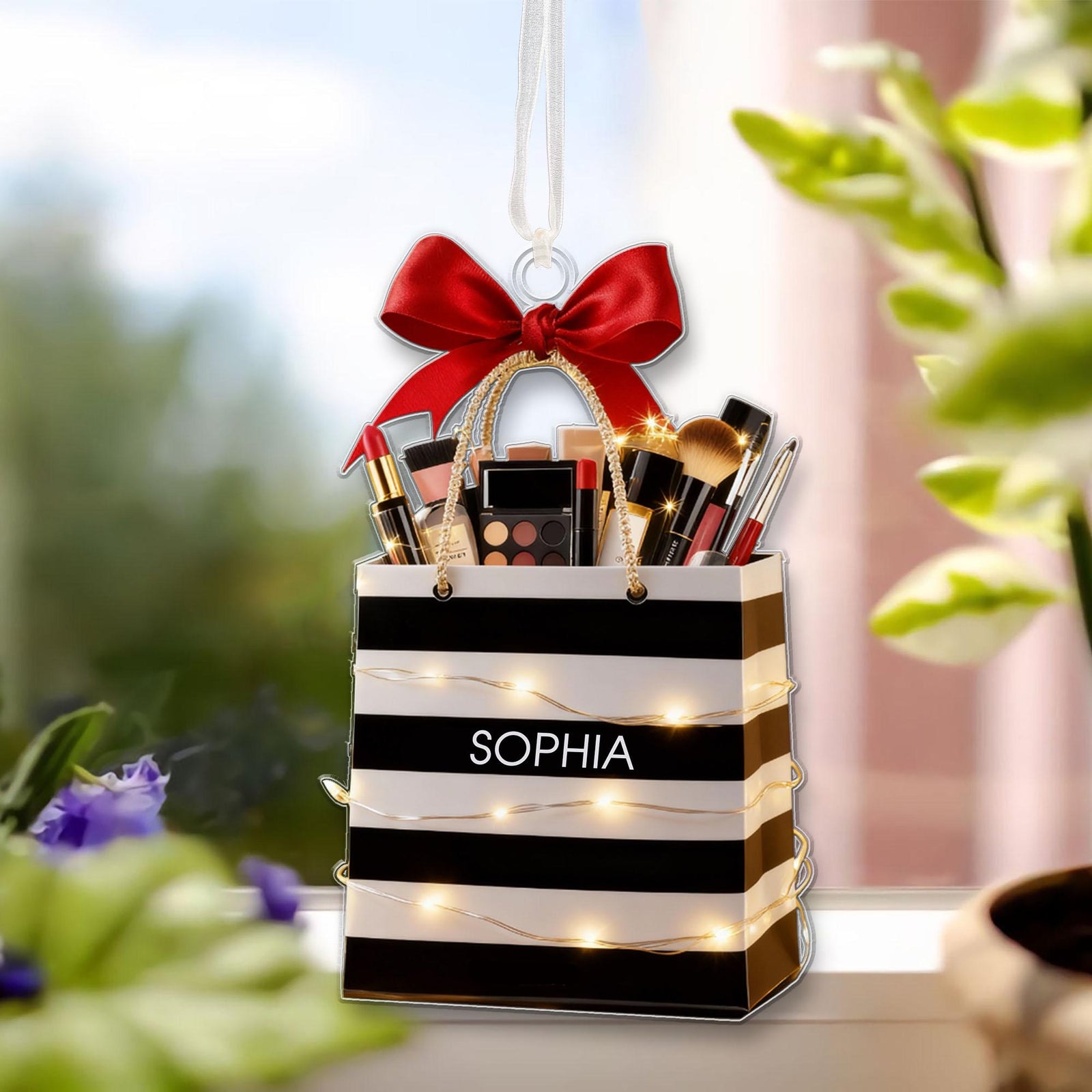 Custom Makeup Ornament with Name, Personalized Beauty Brush Christmas Tree Decoration