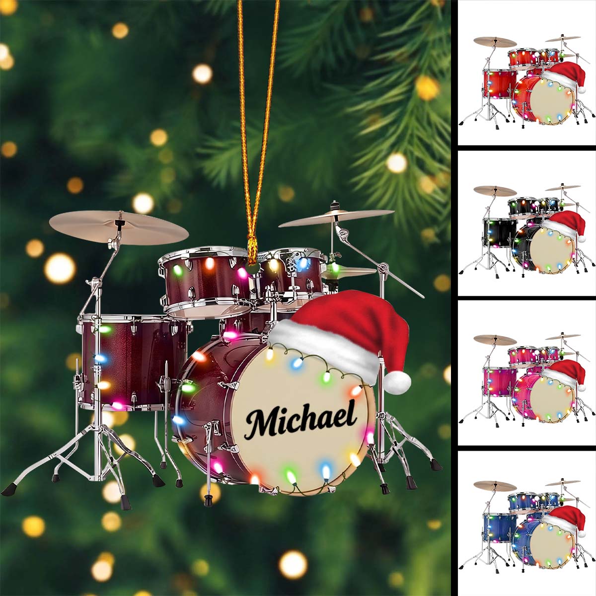 Personalized Name Drum Ornament, Christmas Gifts For Drummer