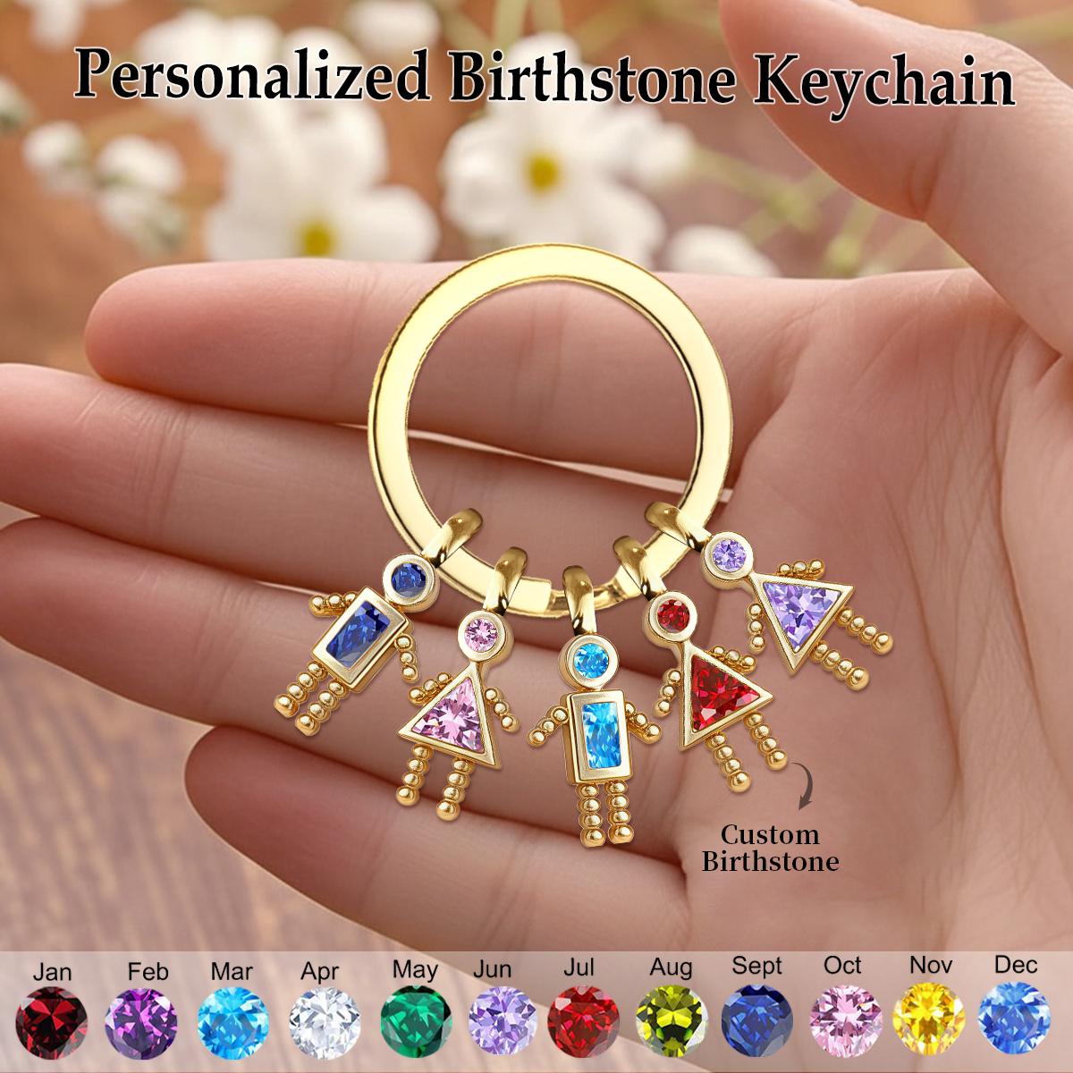 Personalized Birthstone Kids Charms Family Keychain