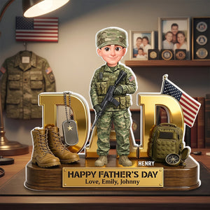 Personalized Acrylic Plaque Army Dad With US Flag & Gear, Father's Day Gift
