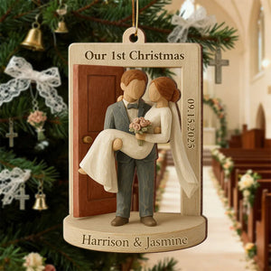 Groom Carrying Bride Threshold Door - Personalized Newlyweds Ornament