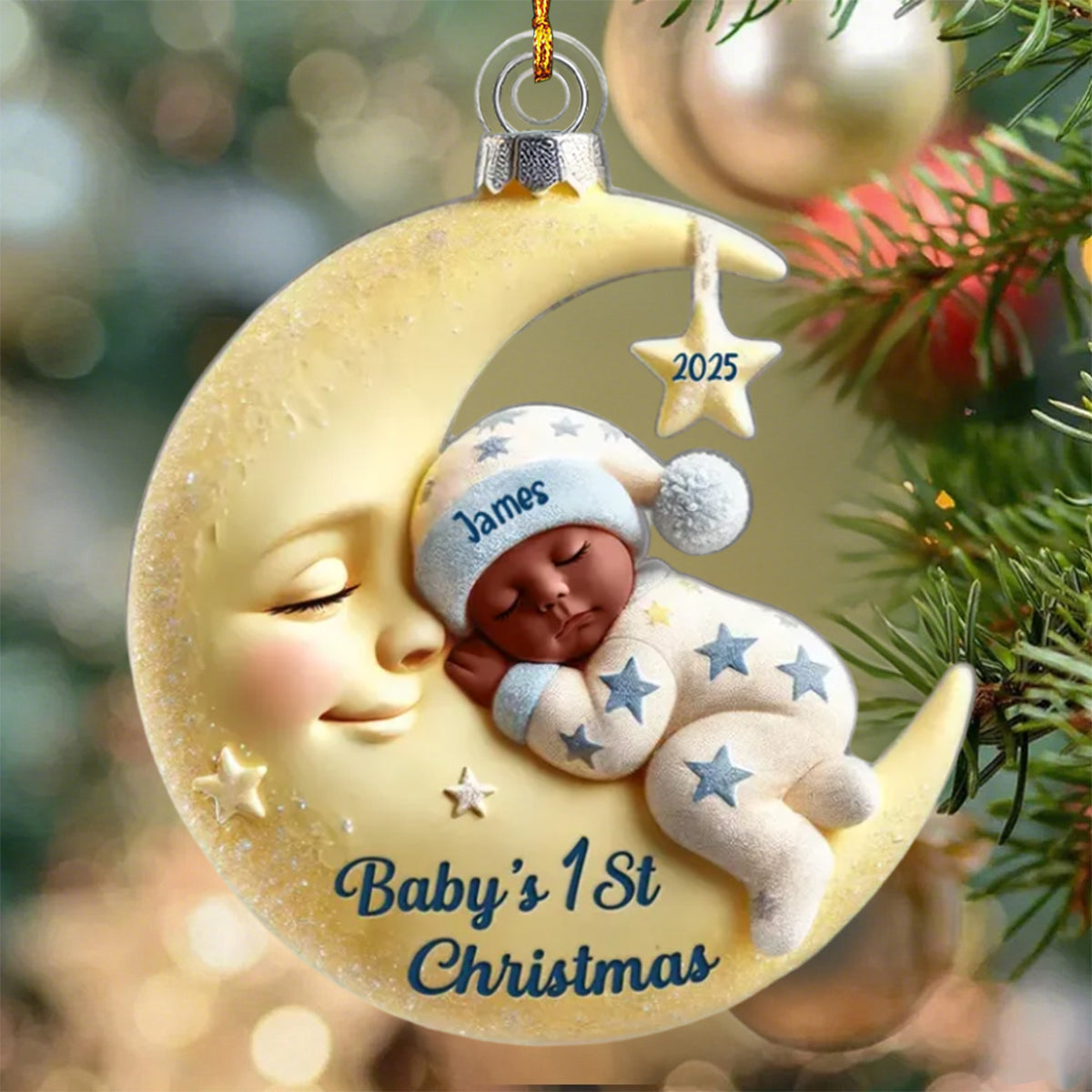 3D Effect Baby On Moon Keepsake Gift - Personalized Acrylic Ornament