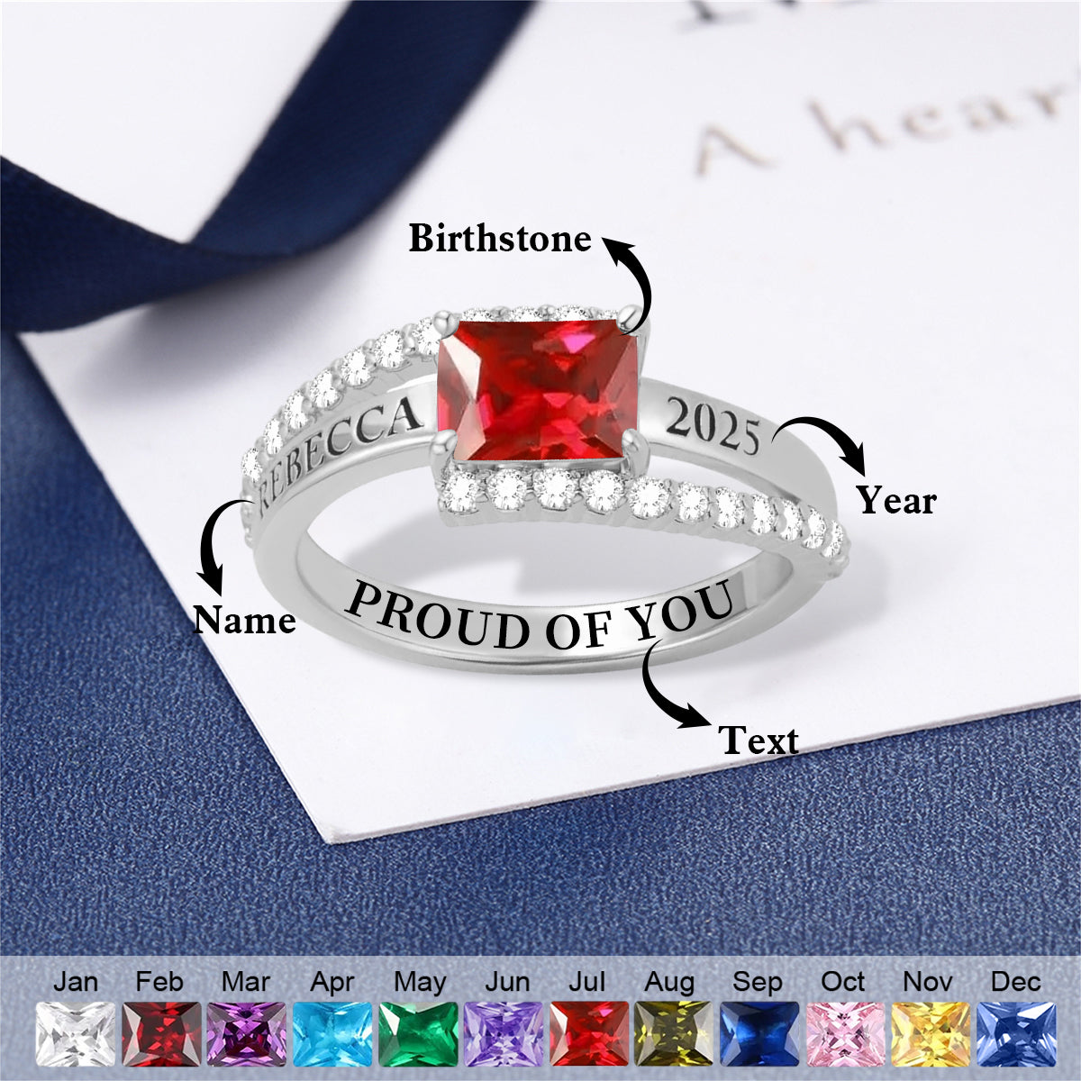 Personalized High School College University Engraved Birthstone Class Ring