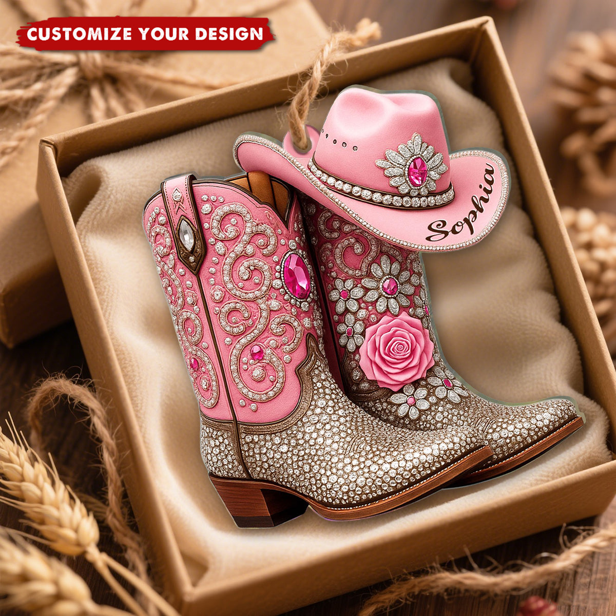 Custom Cowgirl Boots Ornament, Cowgirl Christmas Ornament