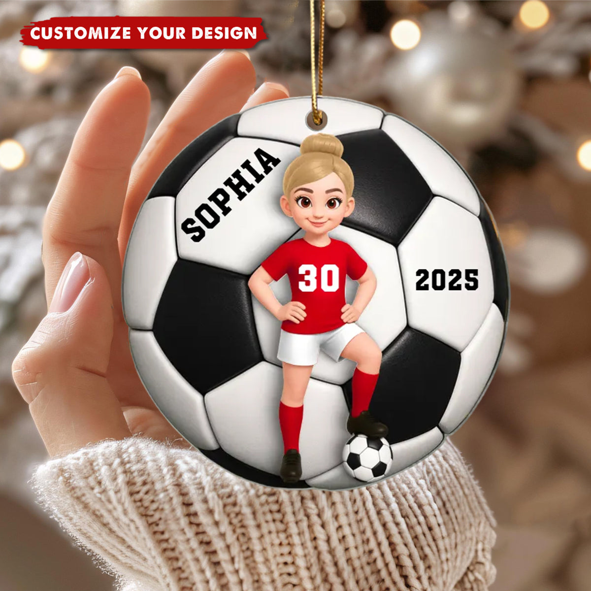 Soccer Girl Boy 3D Effect - Personalized Acrylic Ornament