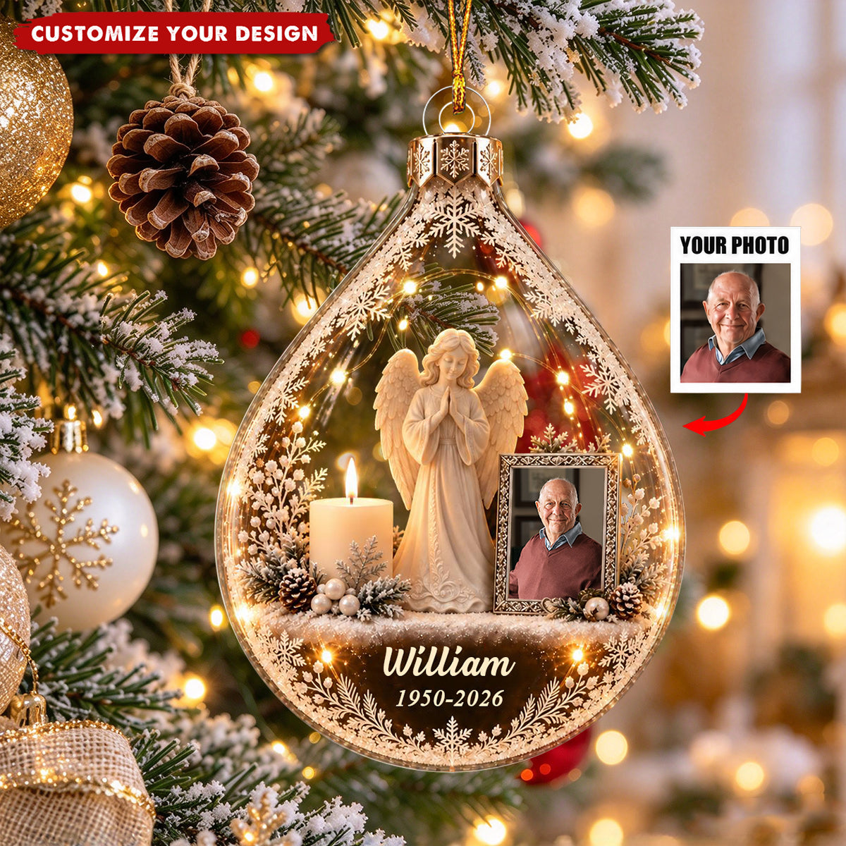 Personalized Memorial Photo Acrylic Ornament, Angel Christmas Keepsake