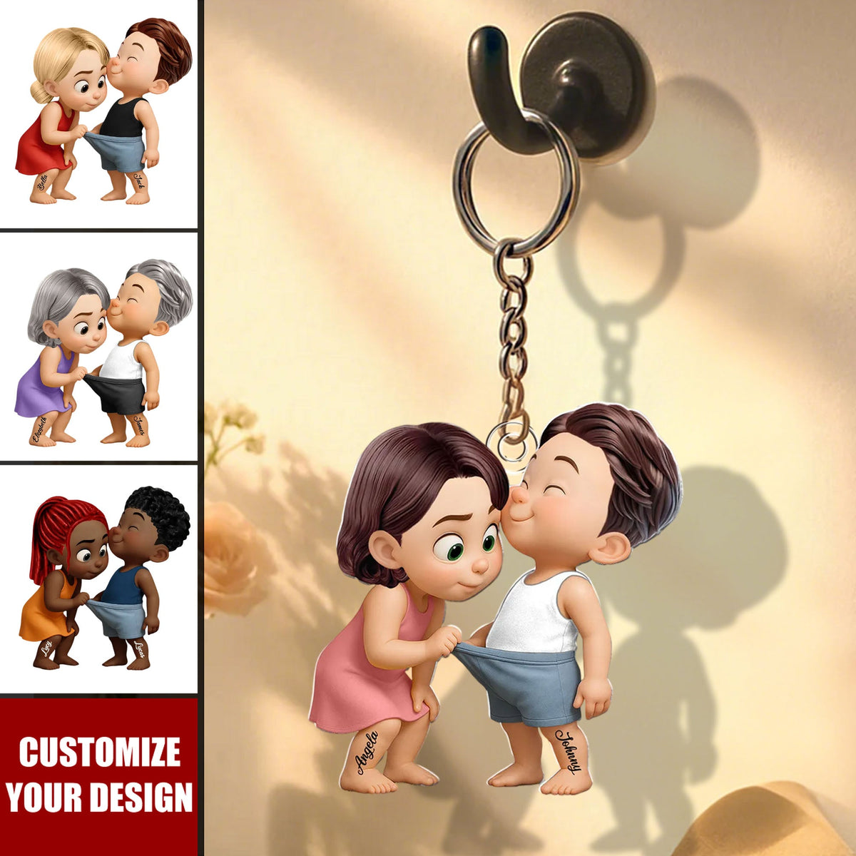 Funny Cartoon Couple Personalized Acrylic Keychain, Anniversary Gift