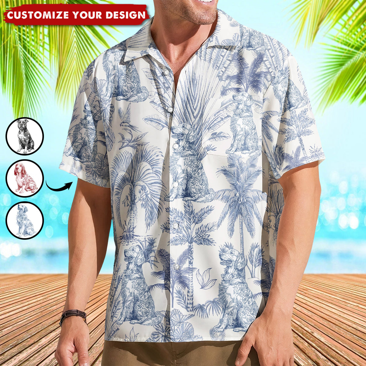 Dog Lovers Toile De Jouy Style Custom Dog Breeds - Personalized Hawaiian Shirt