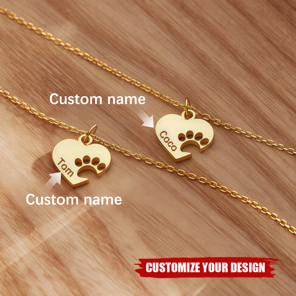 Personalized Paw Name Necklace with Heart, Gift For Pet Lovers