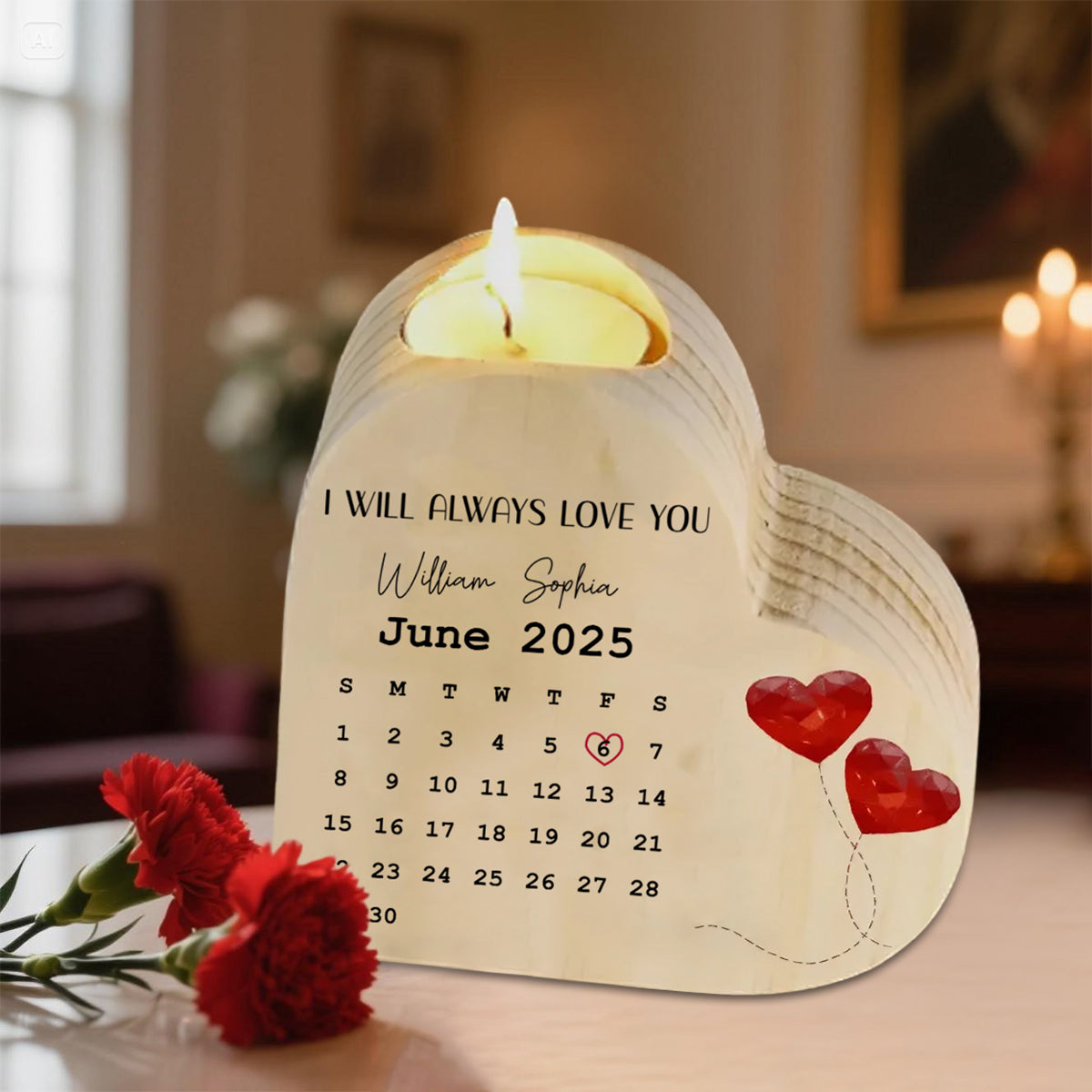 Personalized Candle Holder With 2 Names & Date & Text, Valentine's Day Gift