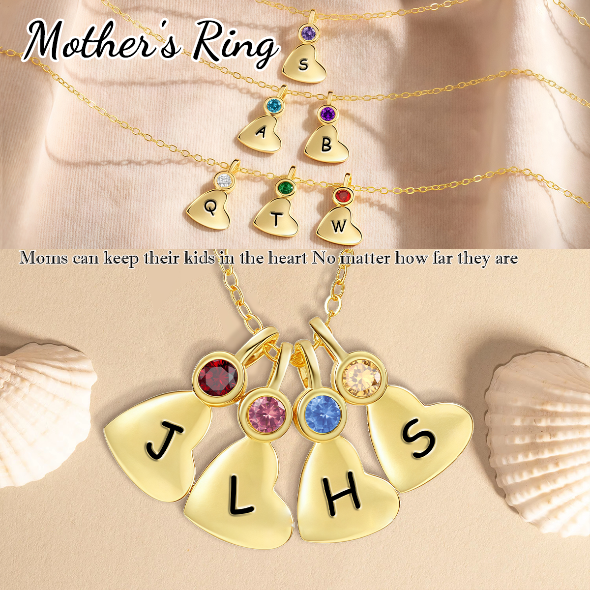 Personalized Custom Initials Birthstone Heart Necklace, Gift For Her