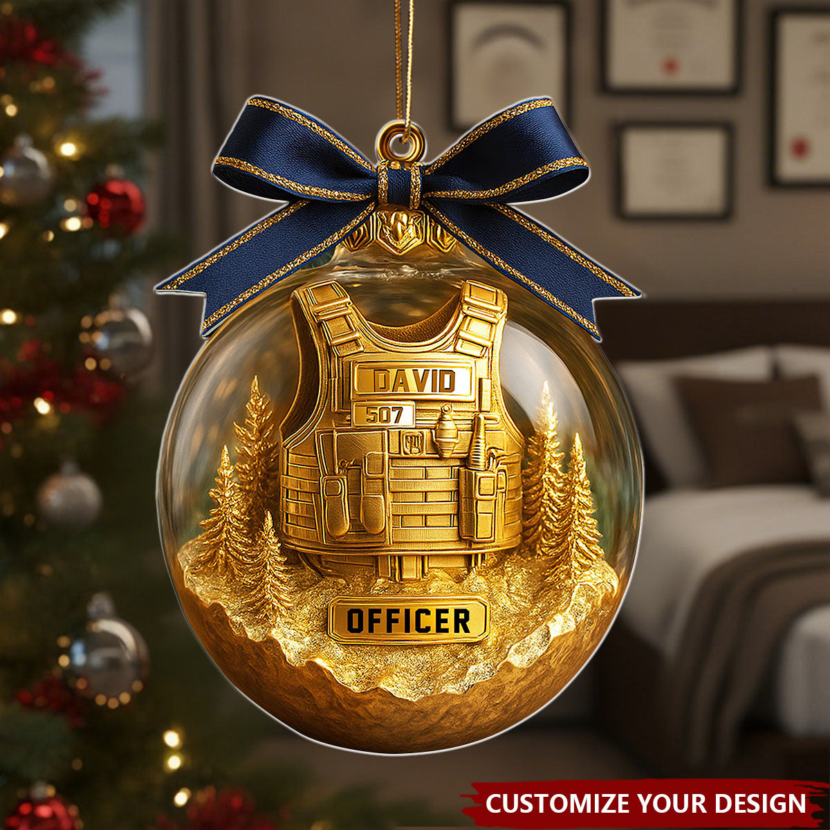 Personalized Police Officer Ornament with Golden Vest