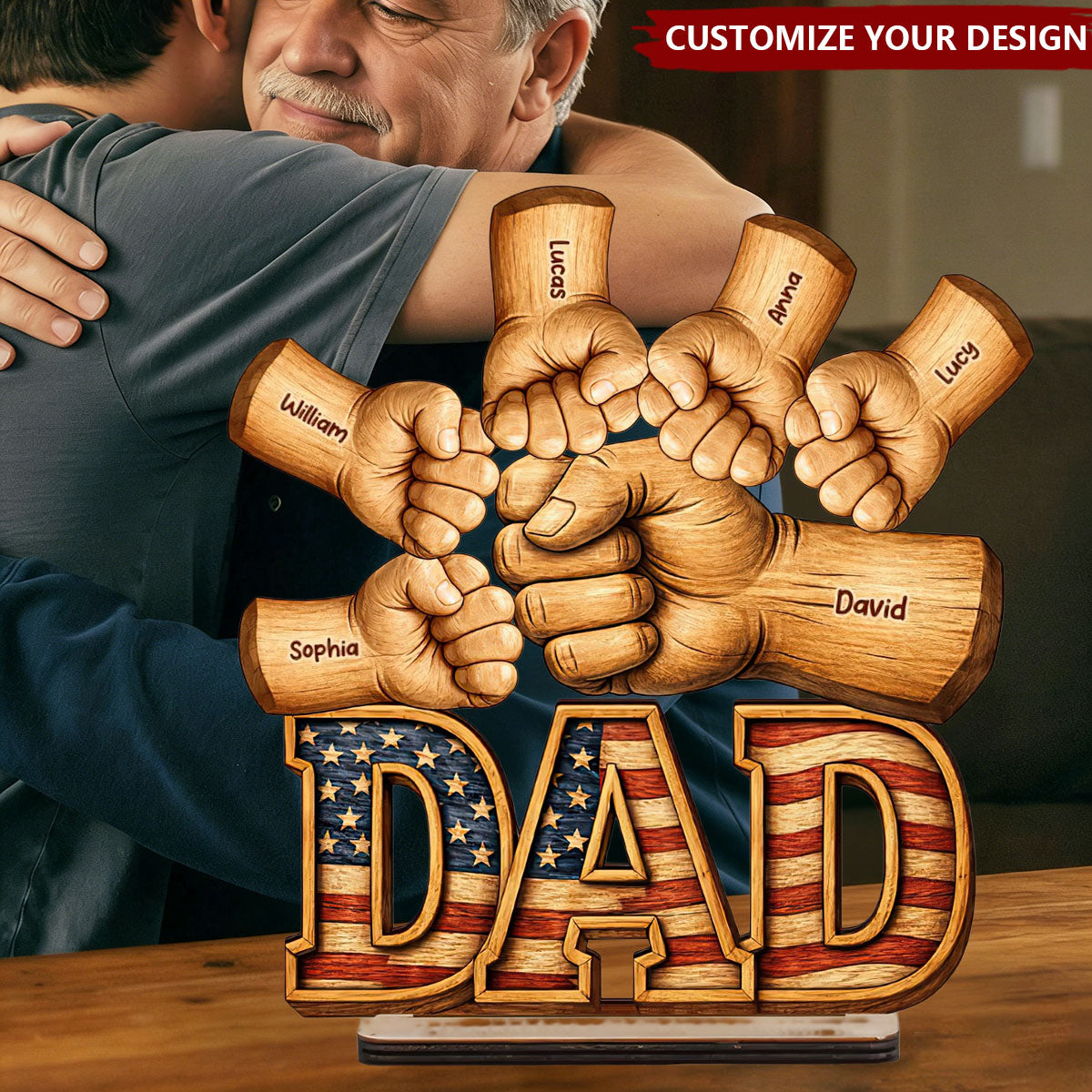 Dad, Papa, Pop Fist Bumps - With Kids' Names - Personalized Wooden Plaque